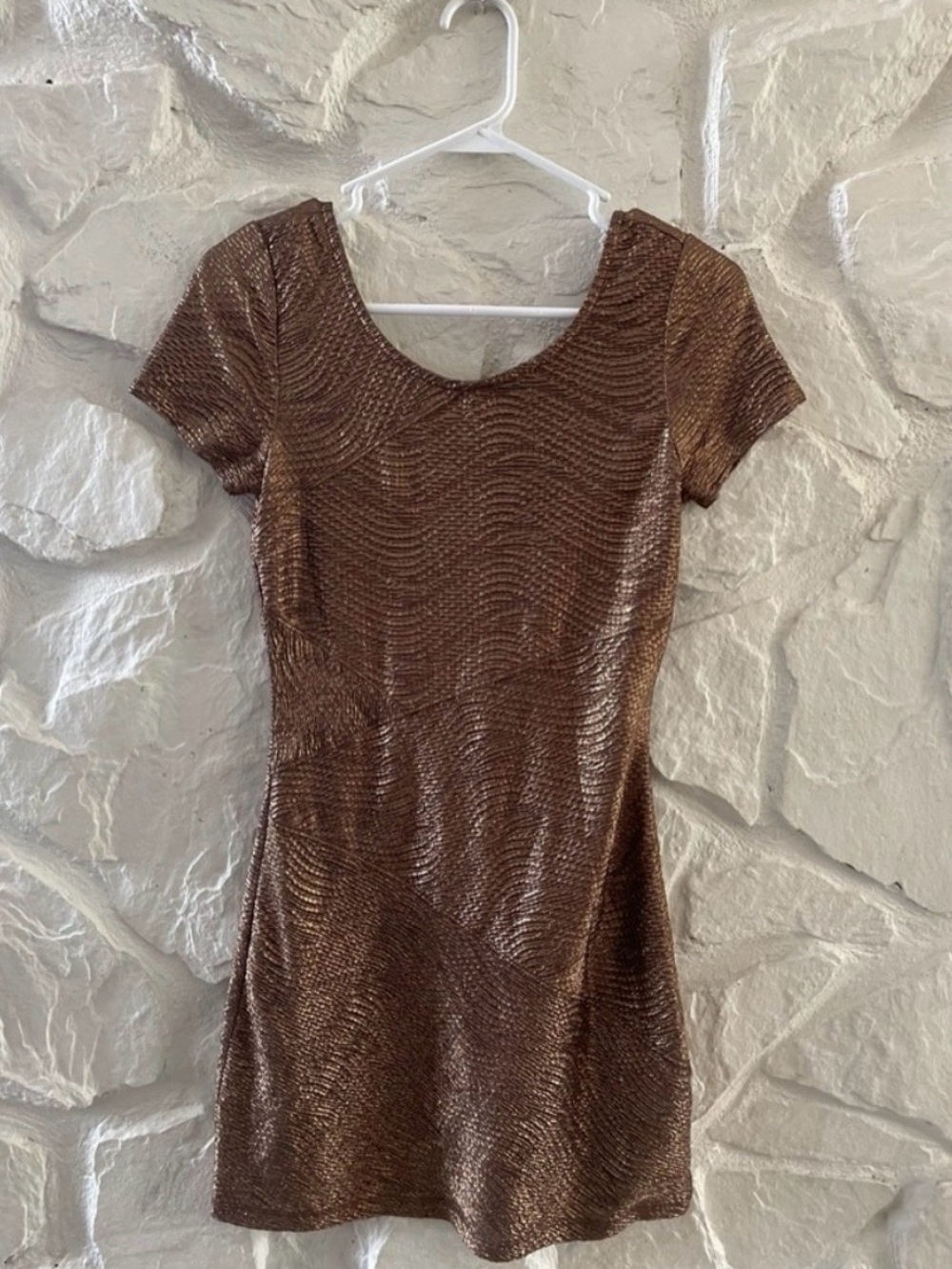 Free People Metallic Brown Short Sleeve Mini Dress
